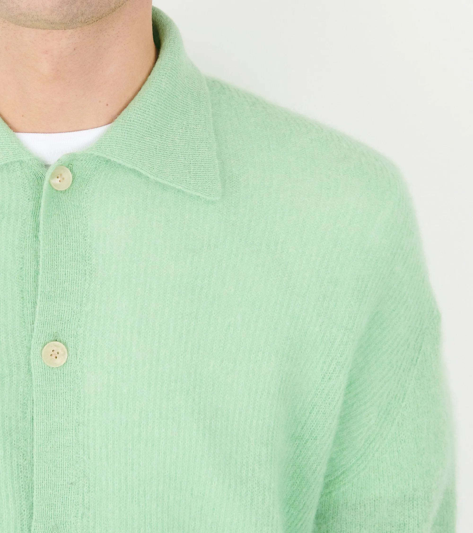 Baby Suri Alpaca Sheer Knit Shirt Cardigan Light Green