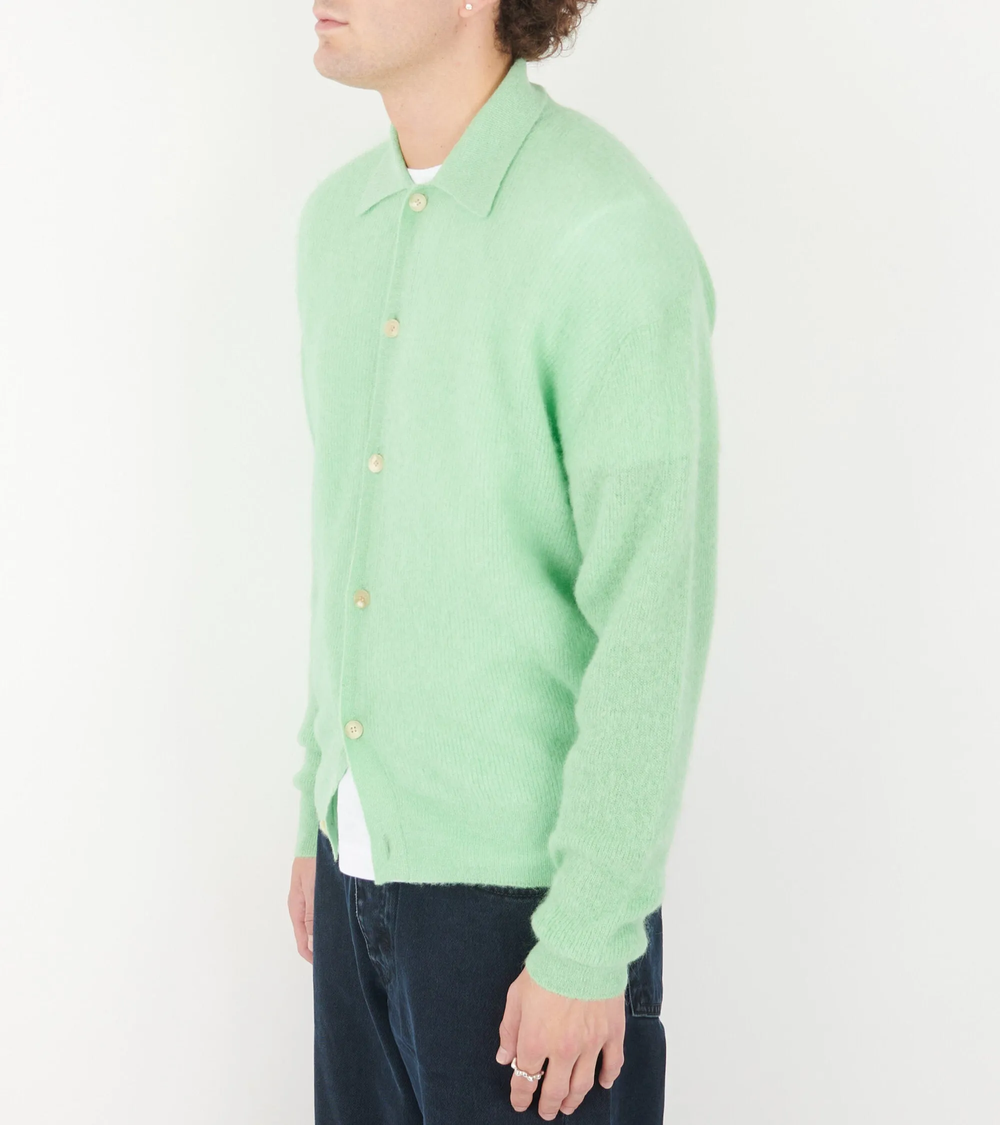 Baby Suri Alpaca Sheer Knit Shirt Cardigan Light Green