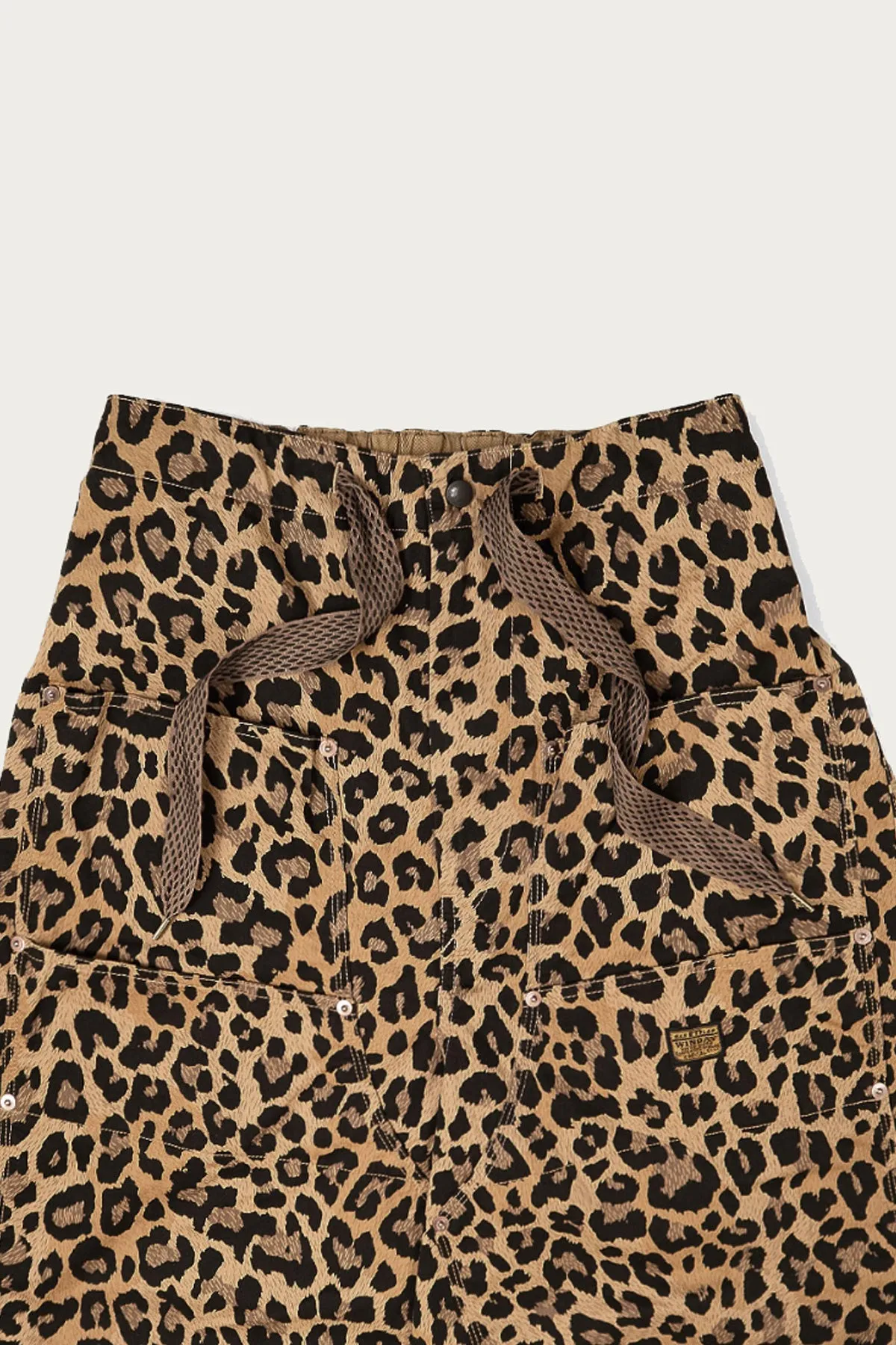Cotton Herringbone Leopard W-Knee Easy Baggy Pants - Brown