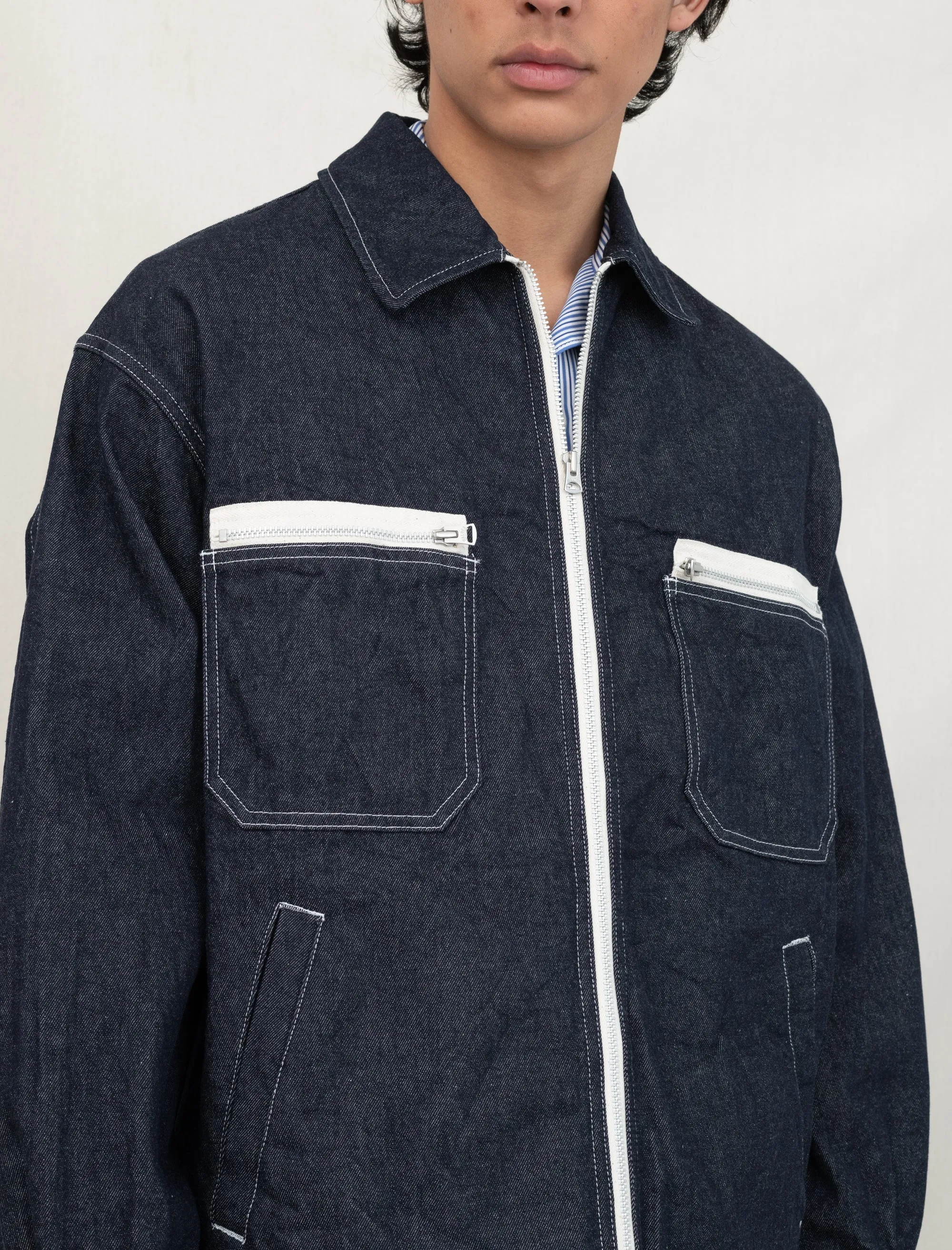 Denim Zip Work Jacket J025 (Indigo)