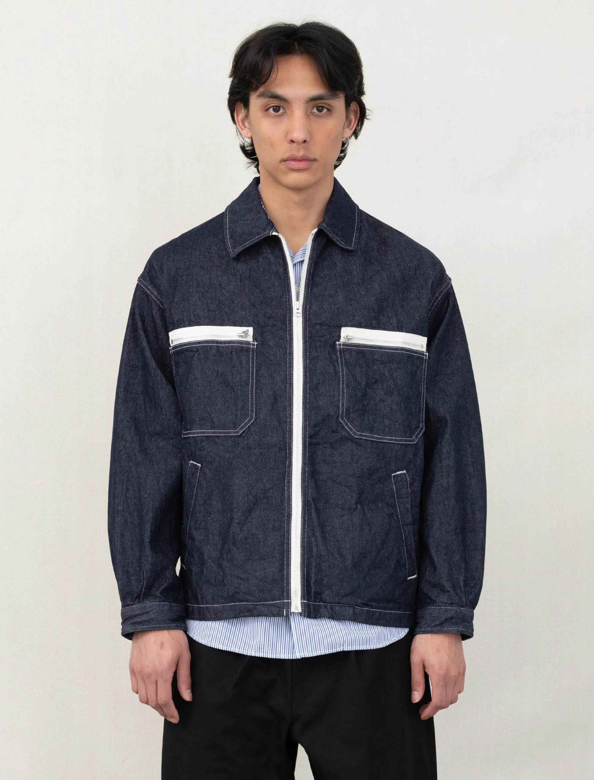 Denim Zip Work Jacket J025 (Indigo)