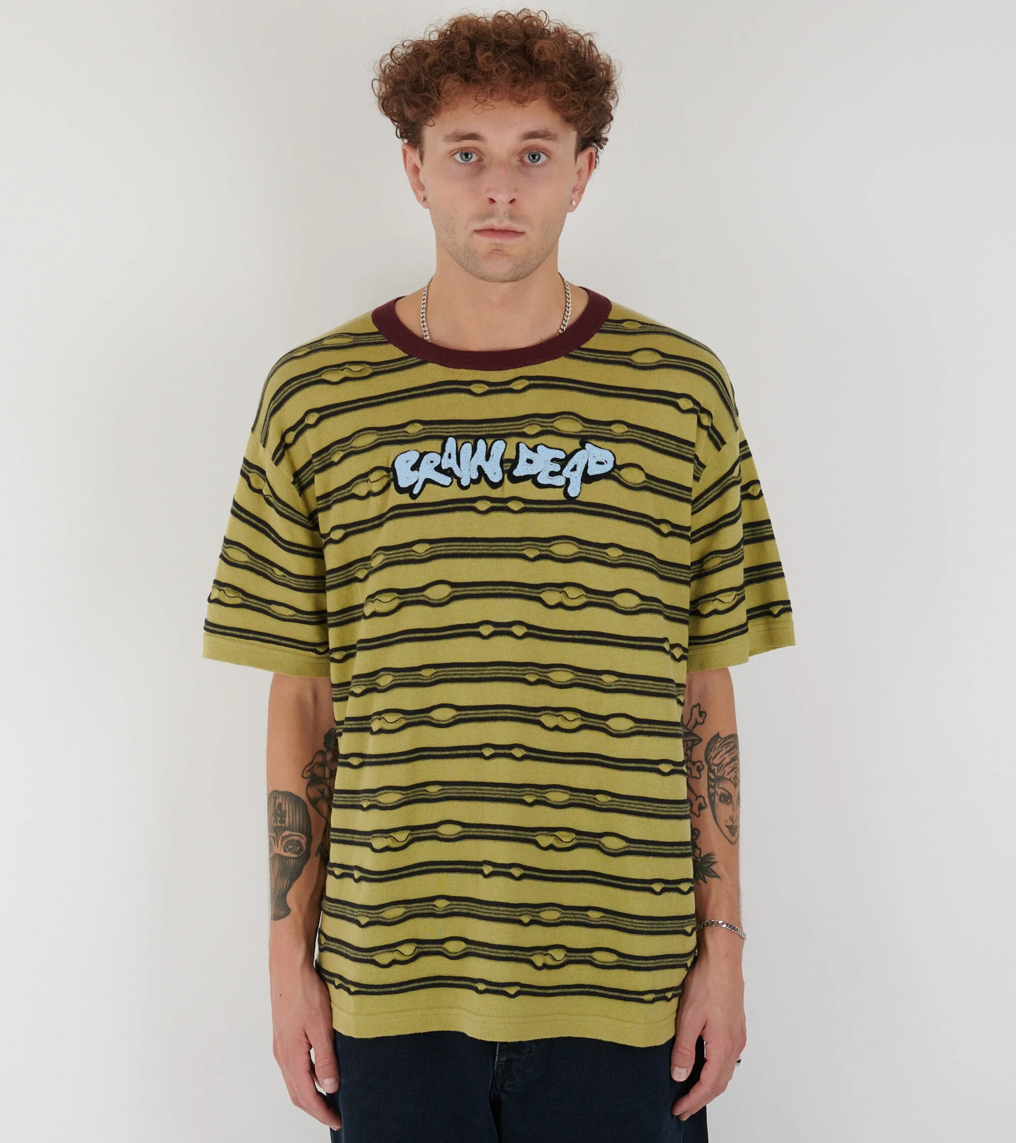 Embroidered Puckered Striped T-shirt Lime