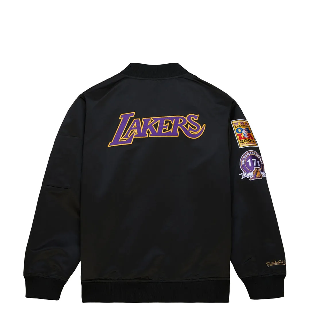 LA LAKERS LIGHTWEIGHT SATIN BOMBER VINTAGE LOGO JACKET