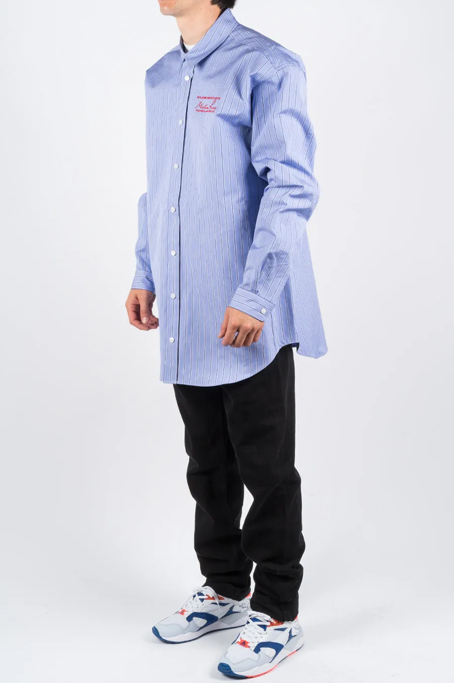 MARTINE ROSE OVERSIZED BONDED SHIRT BLUE STRIPE