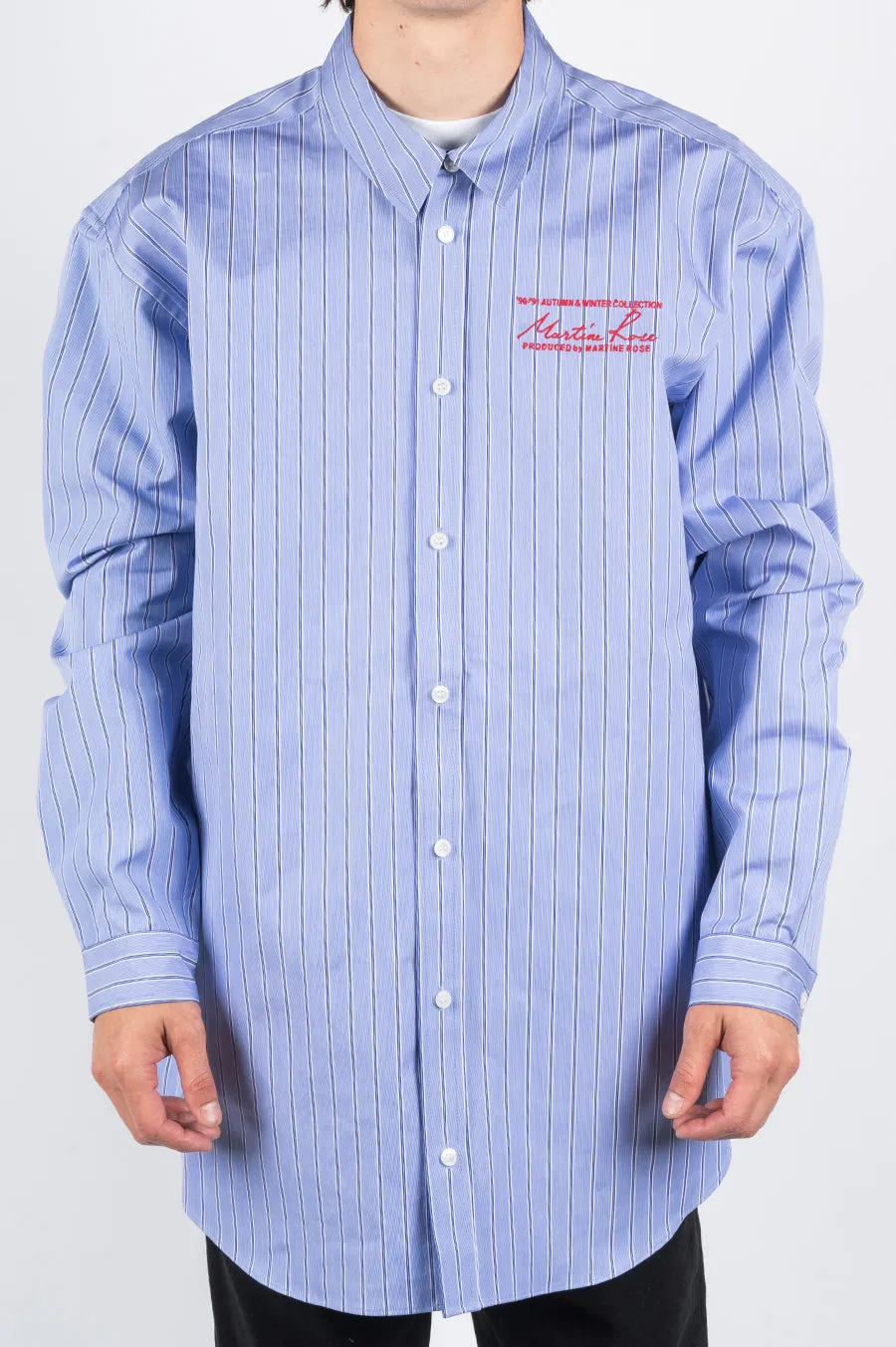 MARTINE ROSE OVERSIZED BONDED SHIRT BLUE STRIPE