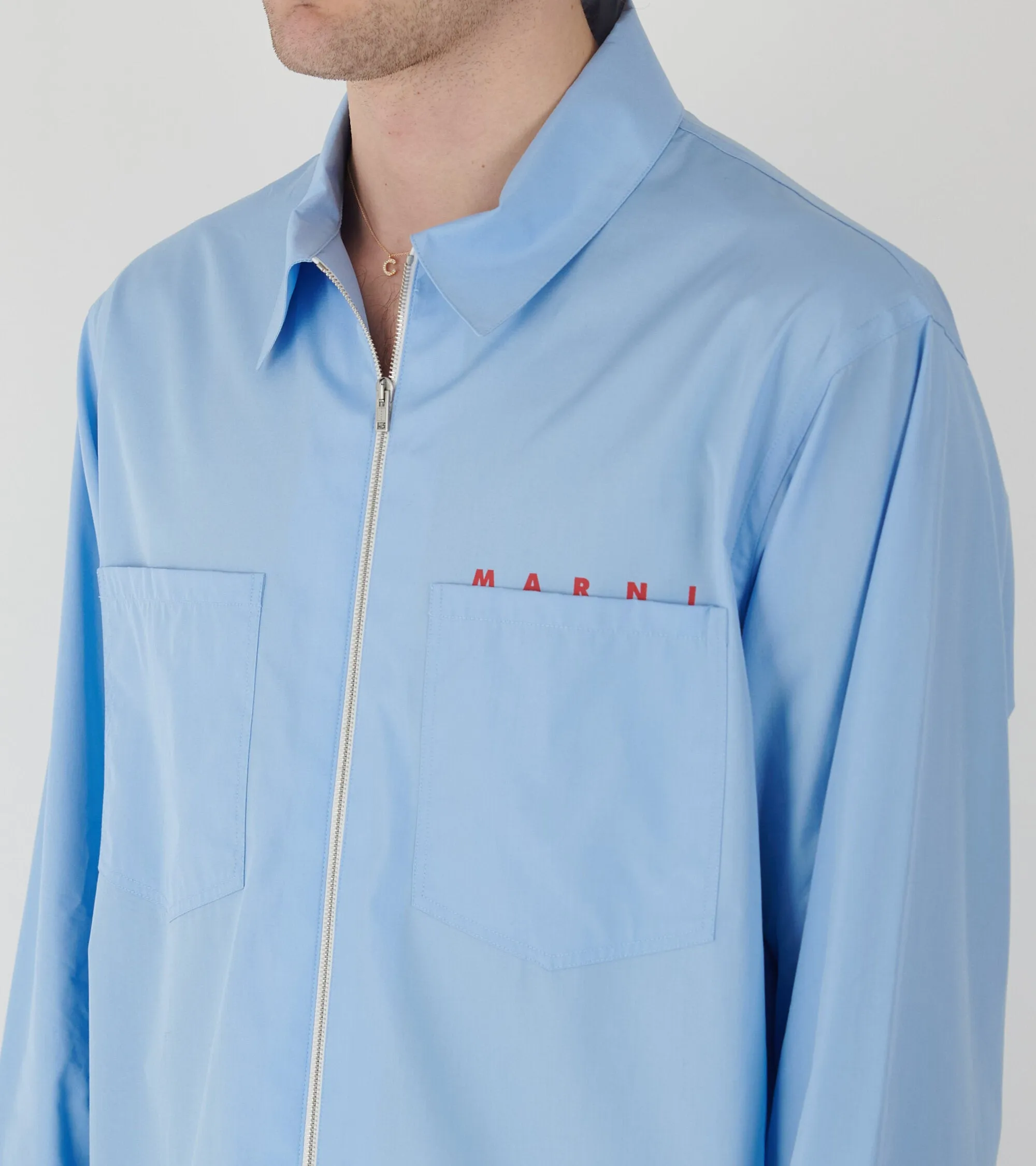 Poplin Zip Shirt Iris Blue