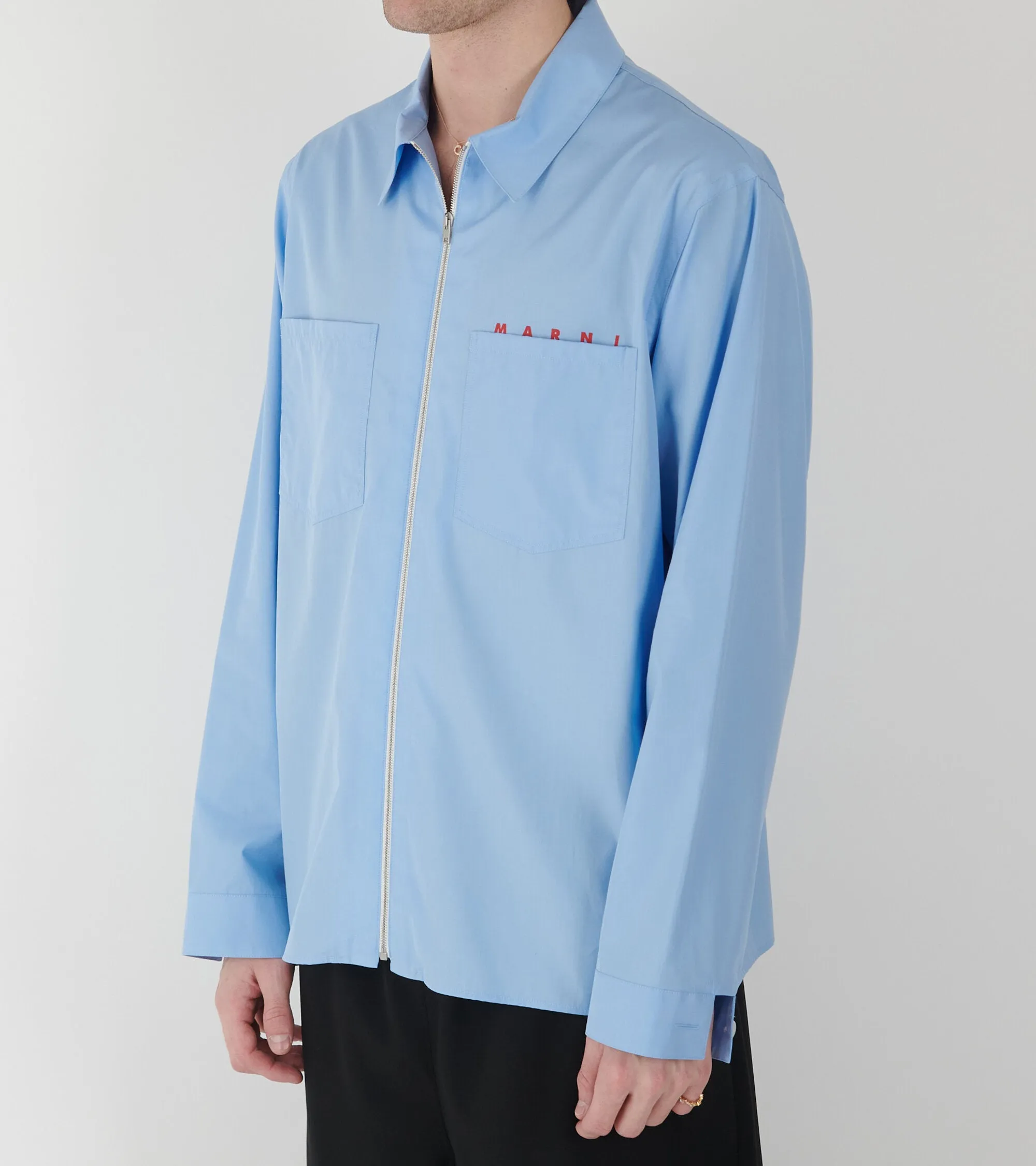 Poplin Zip Shirt Iris Blue