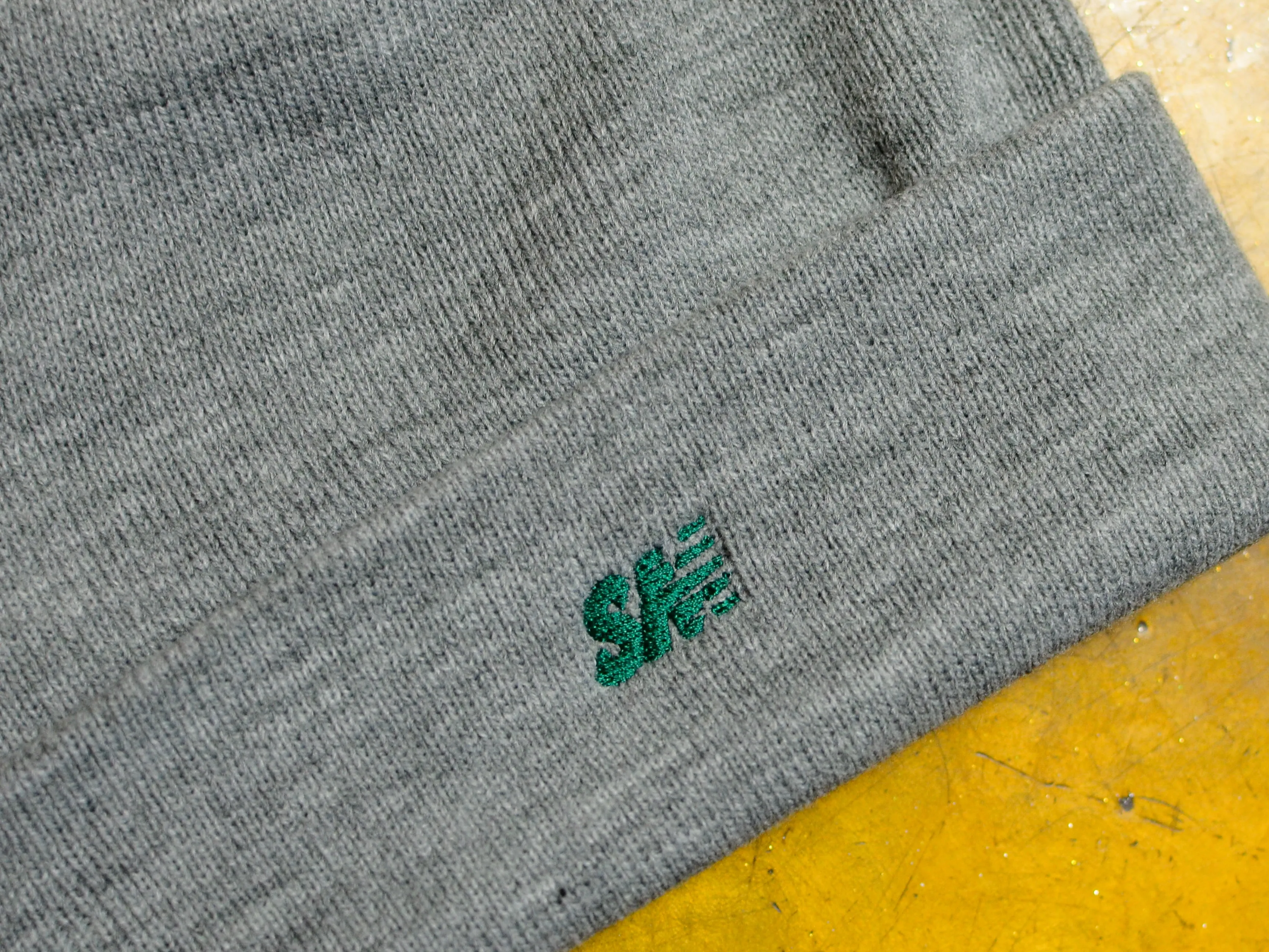 SM Classic Micro Embroidered Cuff Beanie - Grey Marle / Forest