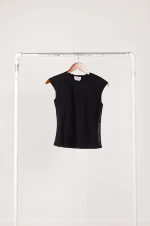 Versace Classic Women's 'Monochrome Spell Out Print' Sheer S/S Top Black