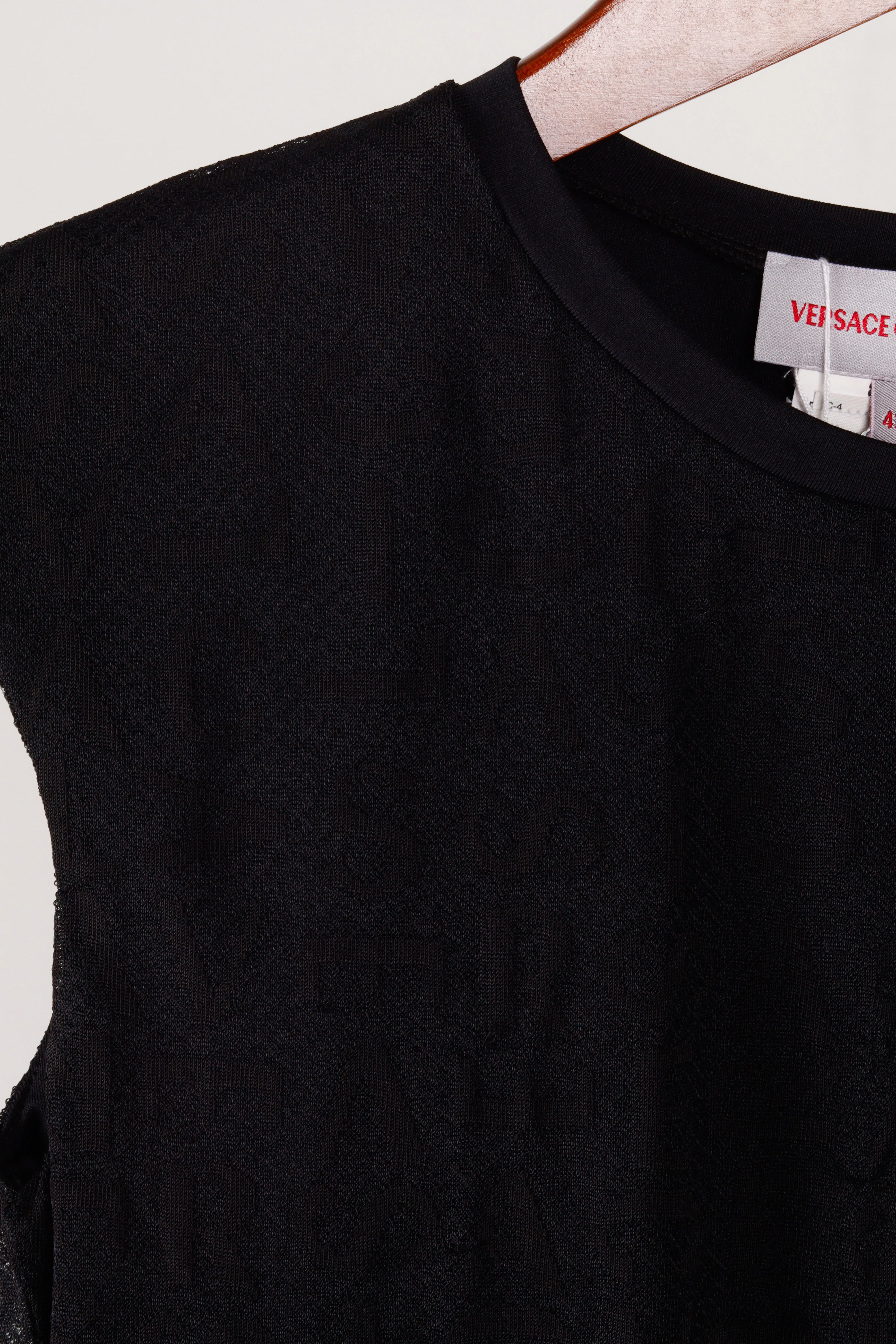 Versace Classic Women's 'Monochrome Spell Out Print' Sheer S/S Top Black
